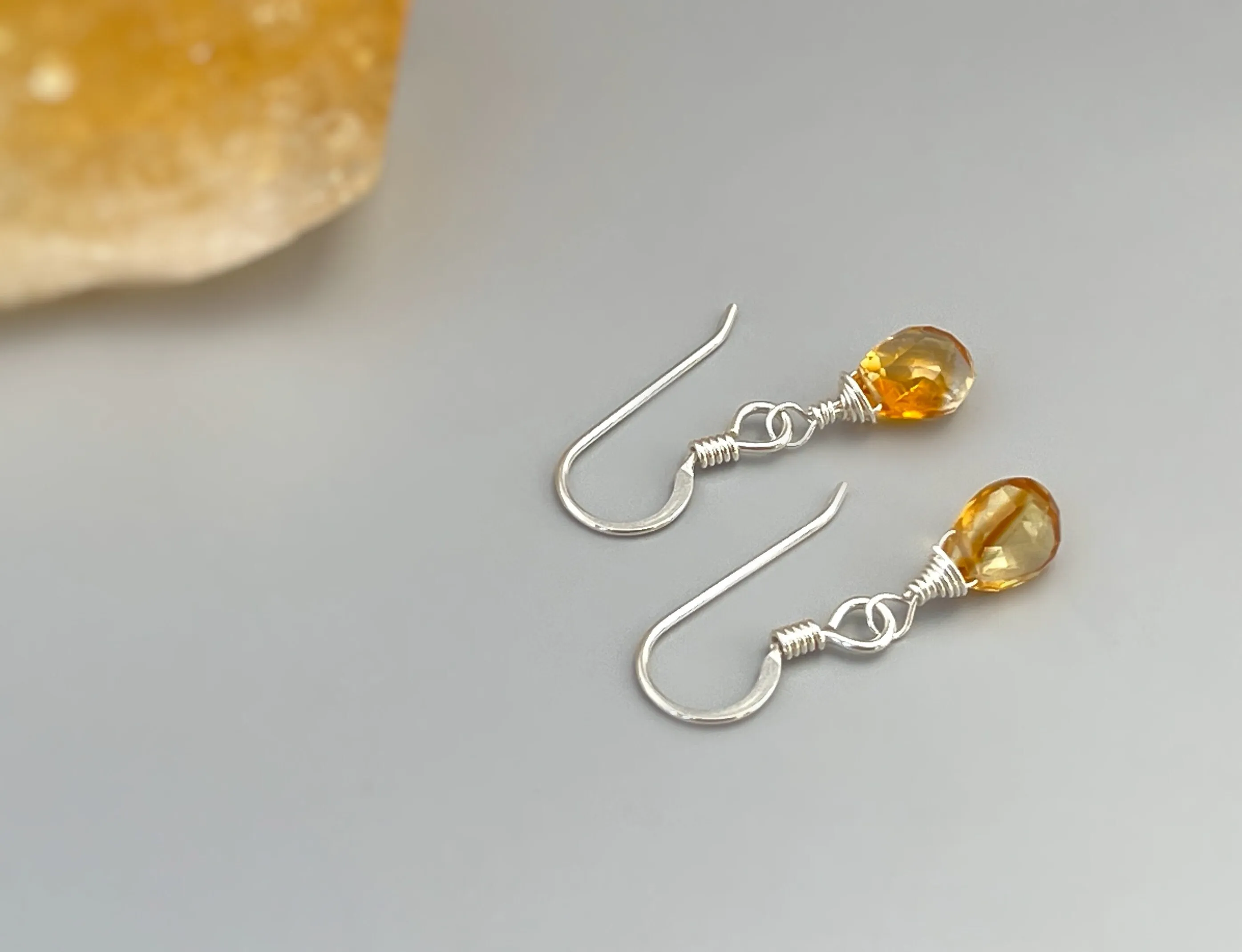 Dainty Citrine earrings dangle tiny teardrop earrings Gold