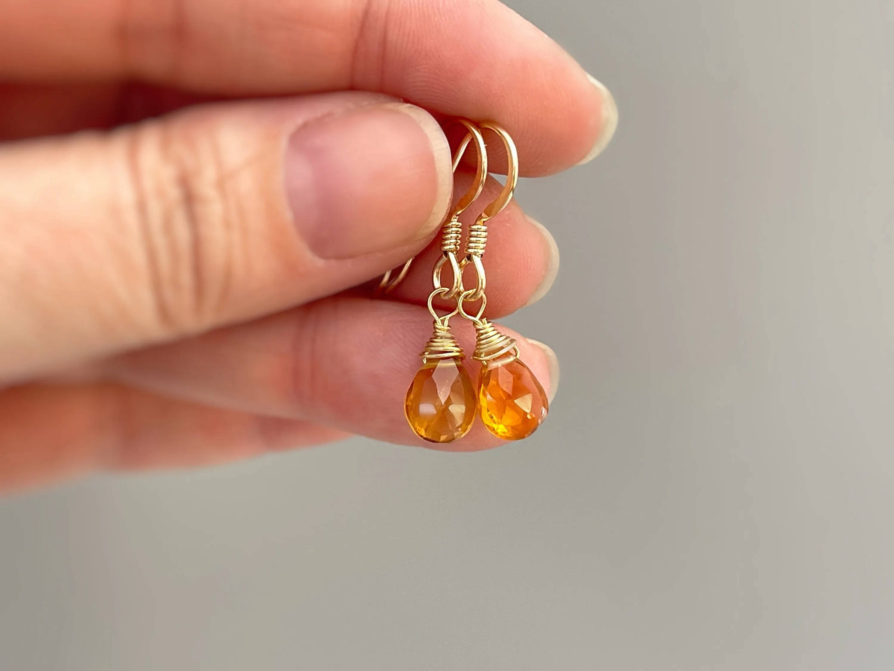 Dainty Citrine earrings dangle tiny teardrop earrings Gold