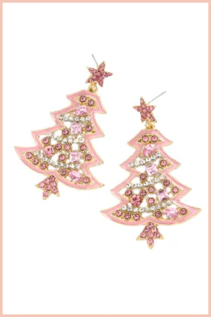 Dainty Rhinestone Christmas Tree Earrings