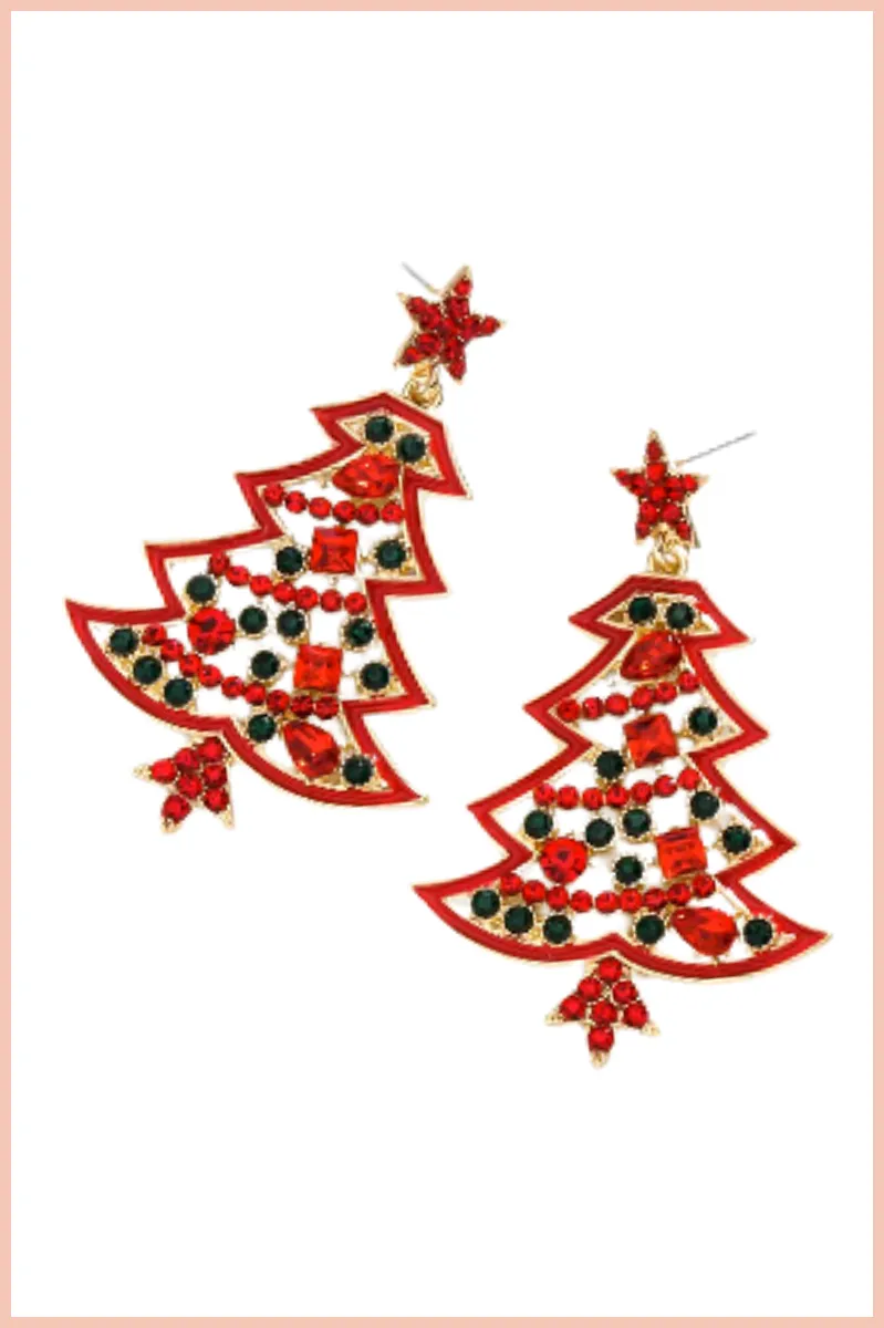 Dainty Rhinestone Christmas Tree Earrings