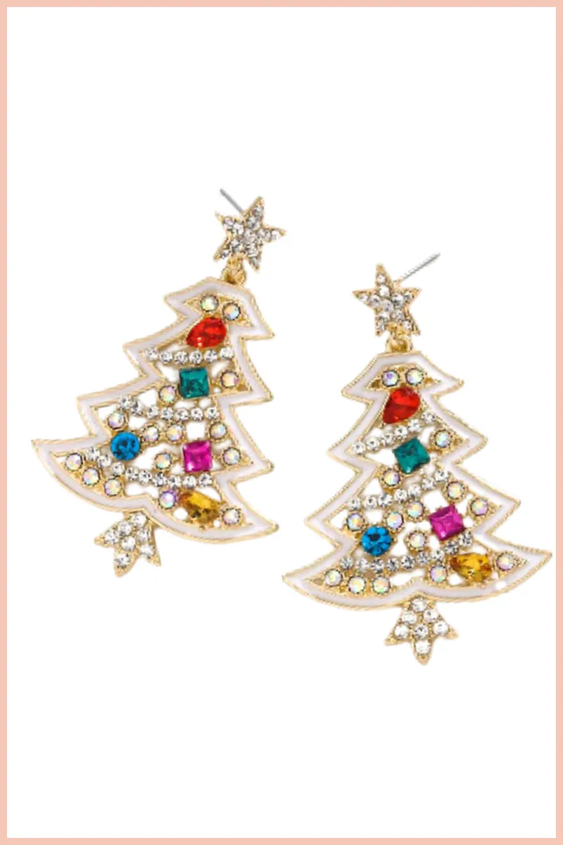 Dainty Rhinestone Christmas Tree Earrings