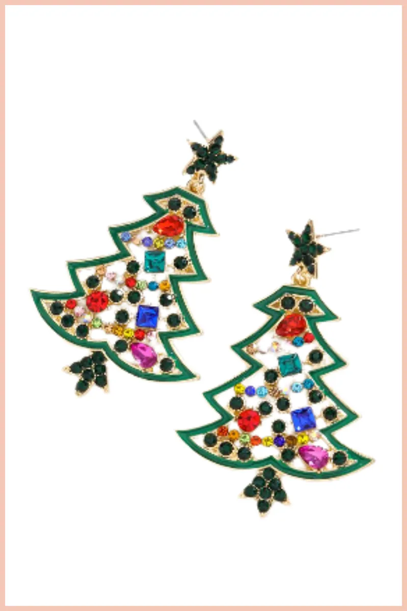 Dainty Rhinestone Christmas Tree Earrings