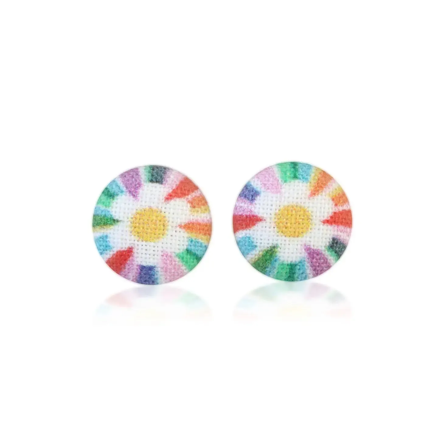 Daisy Kaleidoscope Fabric Button Earrings | Handmade in the US