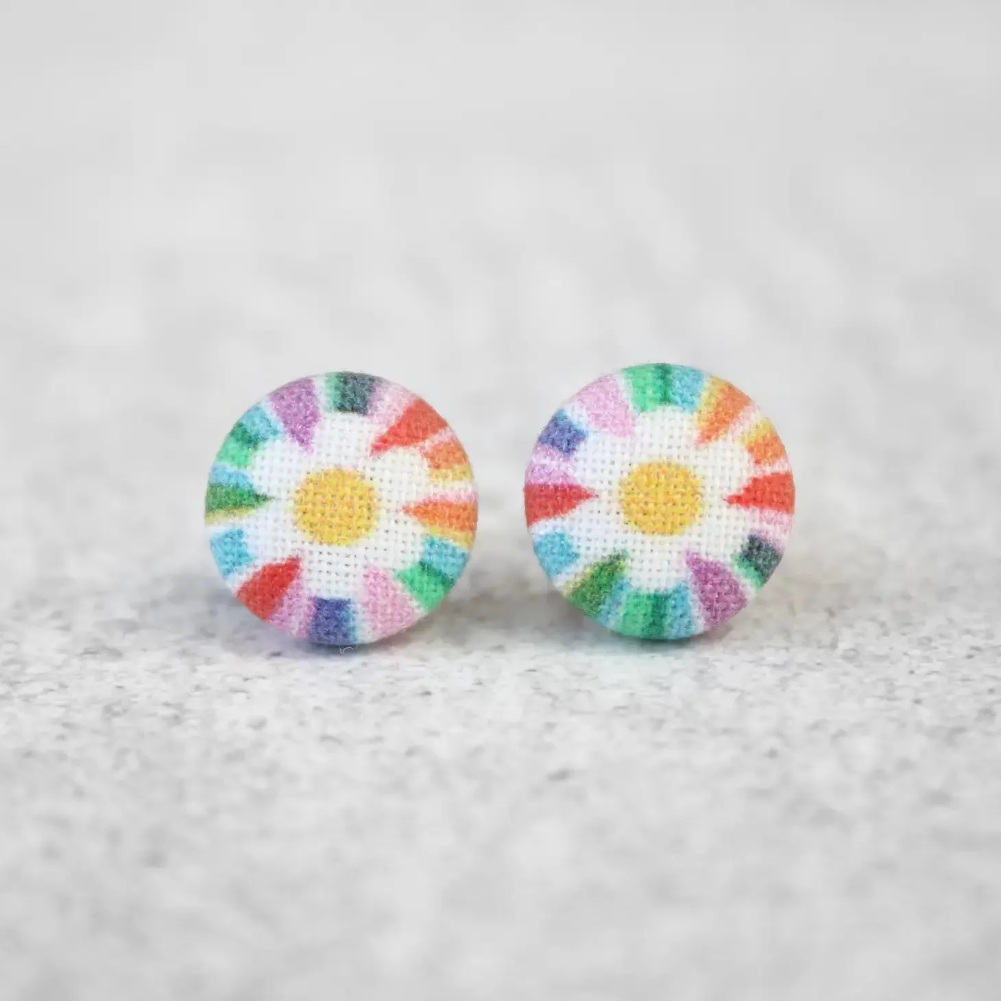 Daisy Kaleidoscope Fabric Button Earrings | Handmade in the US