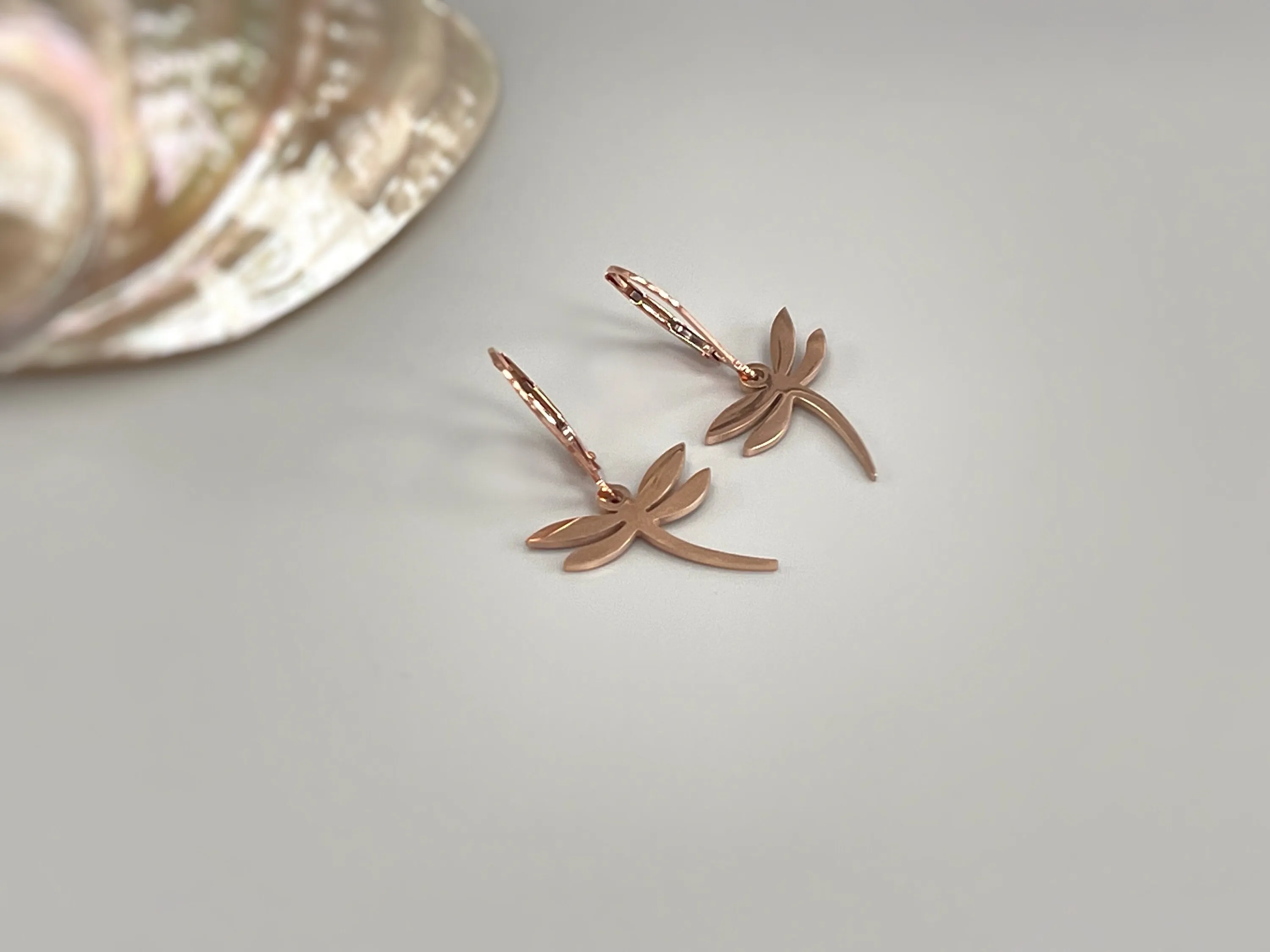 Dragonfly Earrings dangle Rose Gold