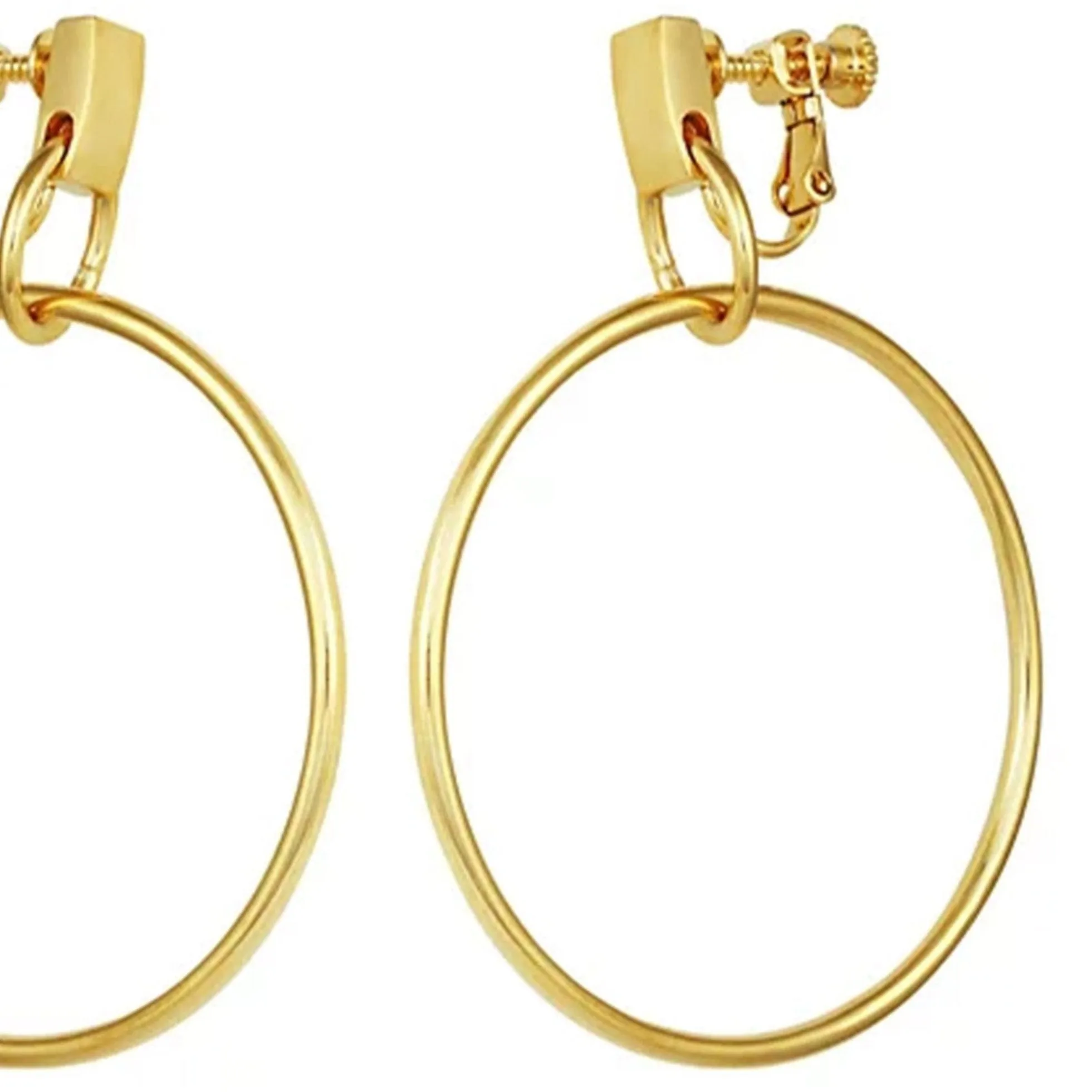 Drop Hoop Clip On Earrings