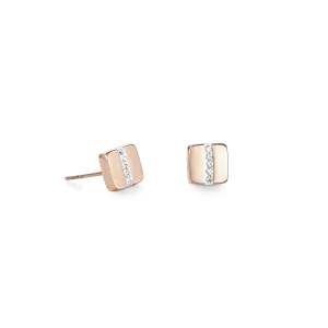 Earrings stainless steel square rose gold & crystals pavé strip crystal