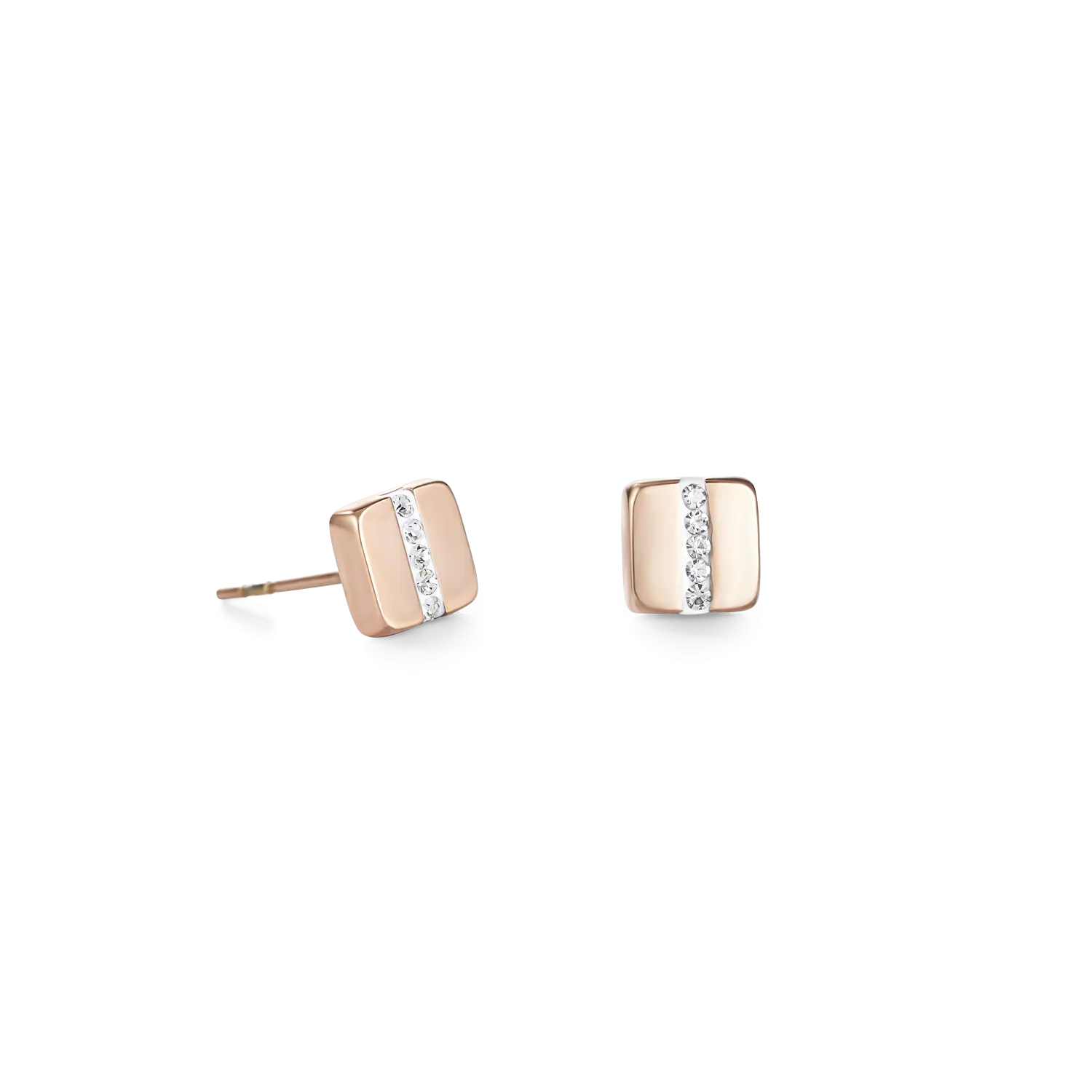 Earrings stainless steel square rose gold & crystals pavé strip crystal