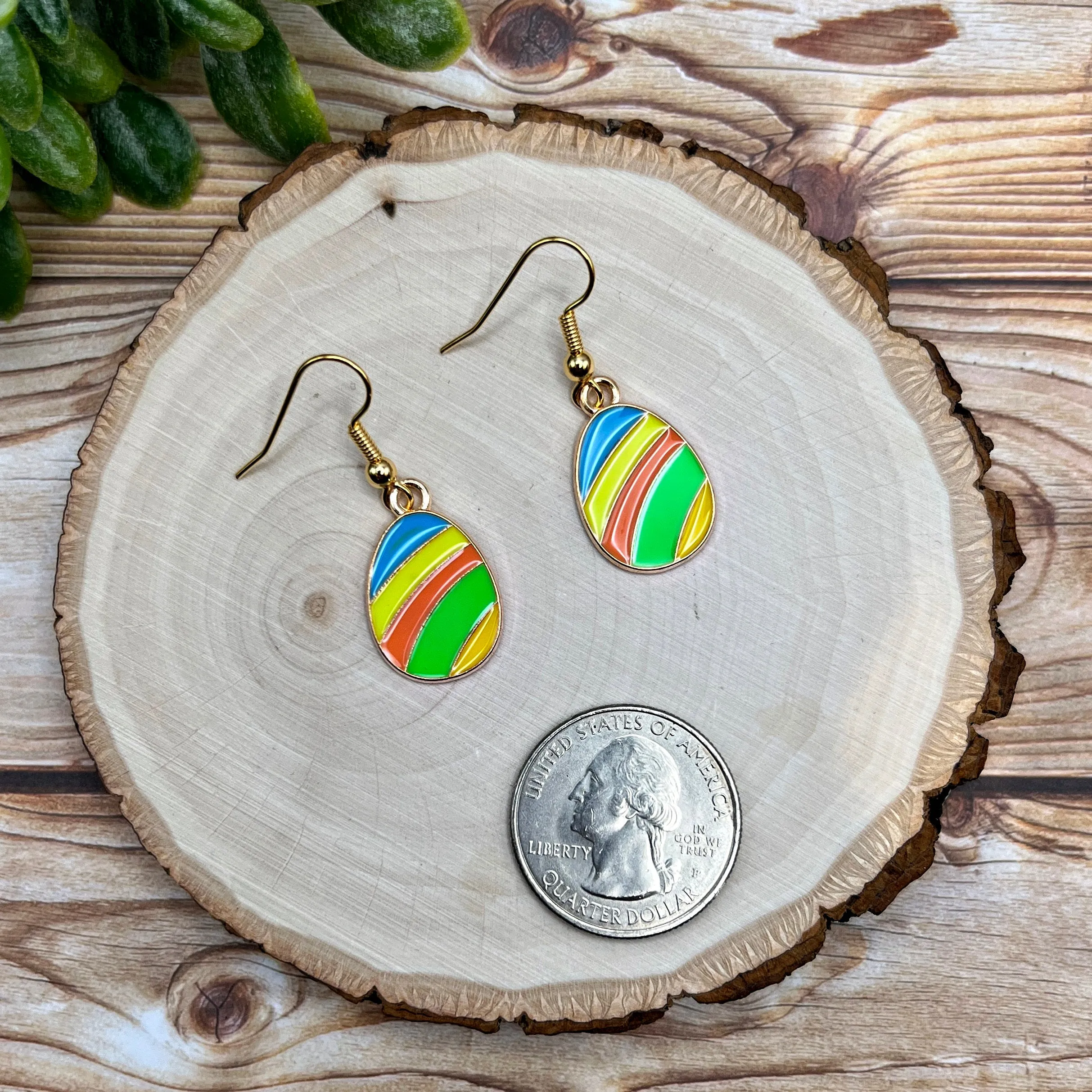 Easter Egg Goldtone Colorful Enamel Painted Hypoallergenic Lightweight  Earrings - Clearance