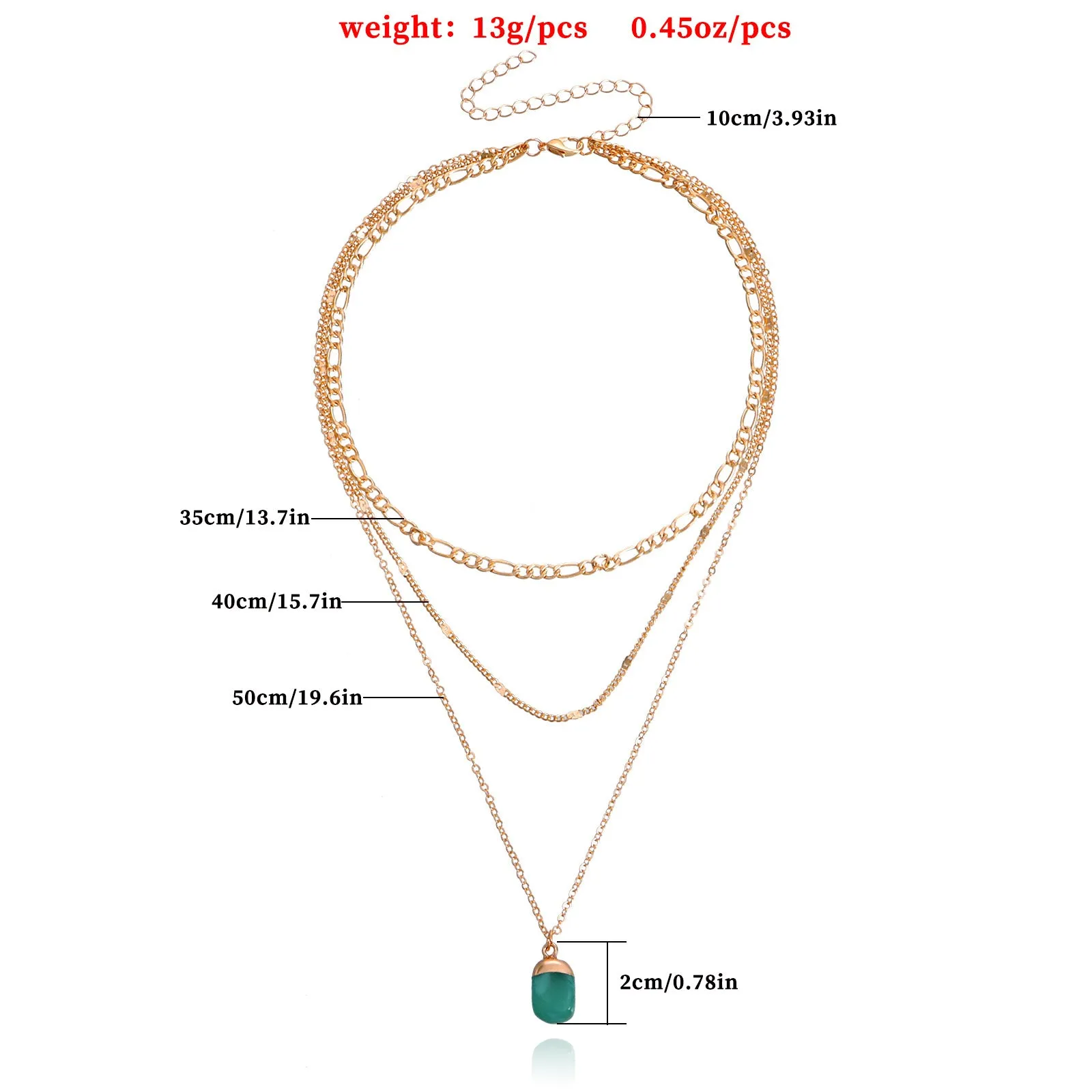 European And American Jewelry Trendy Multi-layer Small Hole Chain Green Agate Stone