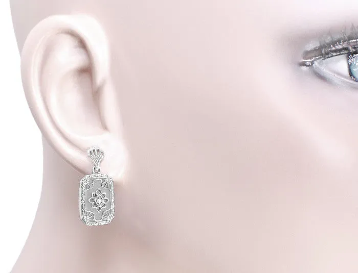 Filigree Crystal and Diamonds Art Deco Earrings in Sterling Silver