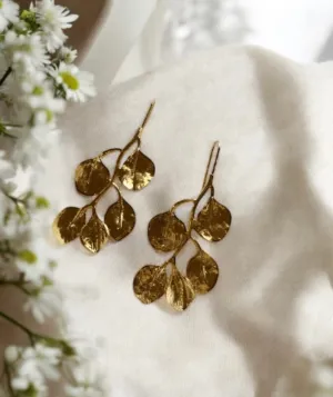 Floral - fallen leaf Flower Gold statement earrings | dangly drop earrings | floral geometric earrings | Korean earrings In