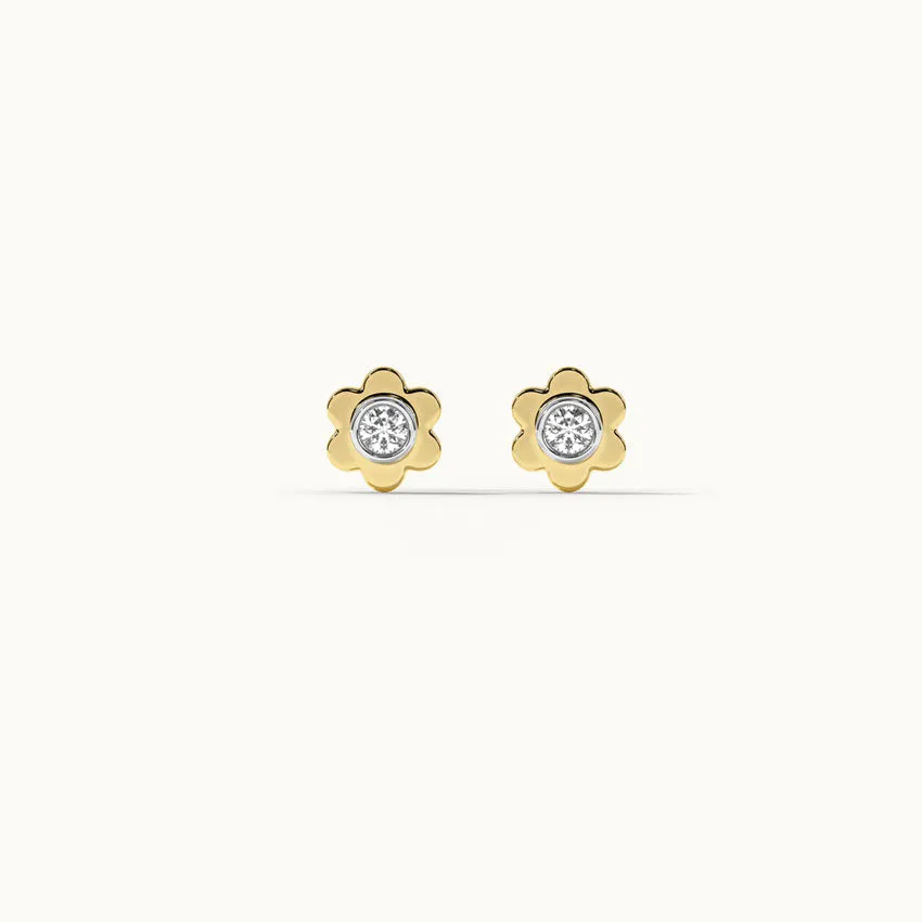 Floral Small Bezel Diamond Earrings