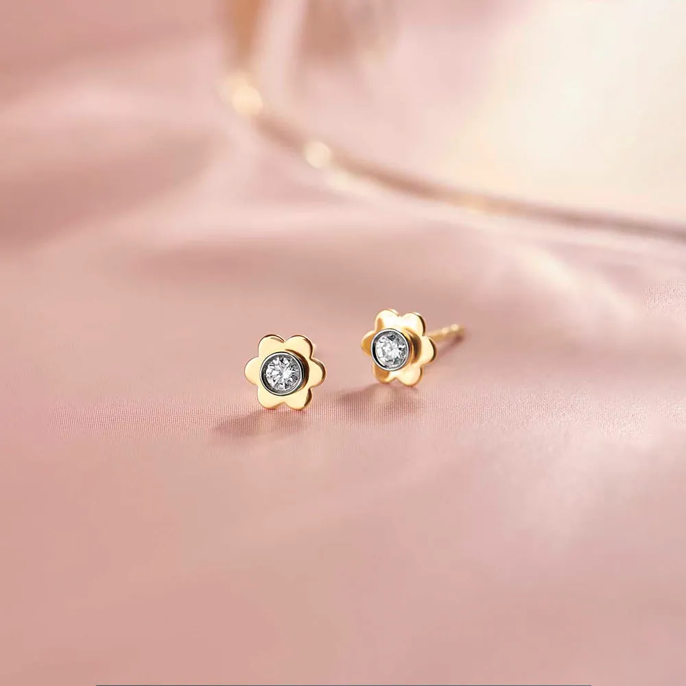 Floral Small Bezel Diamond Earrings