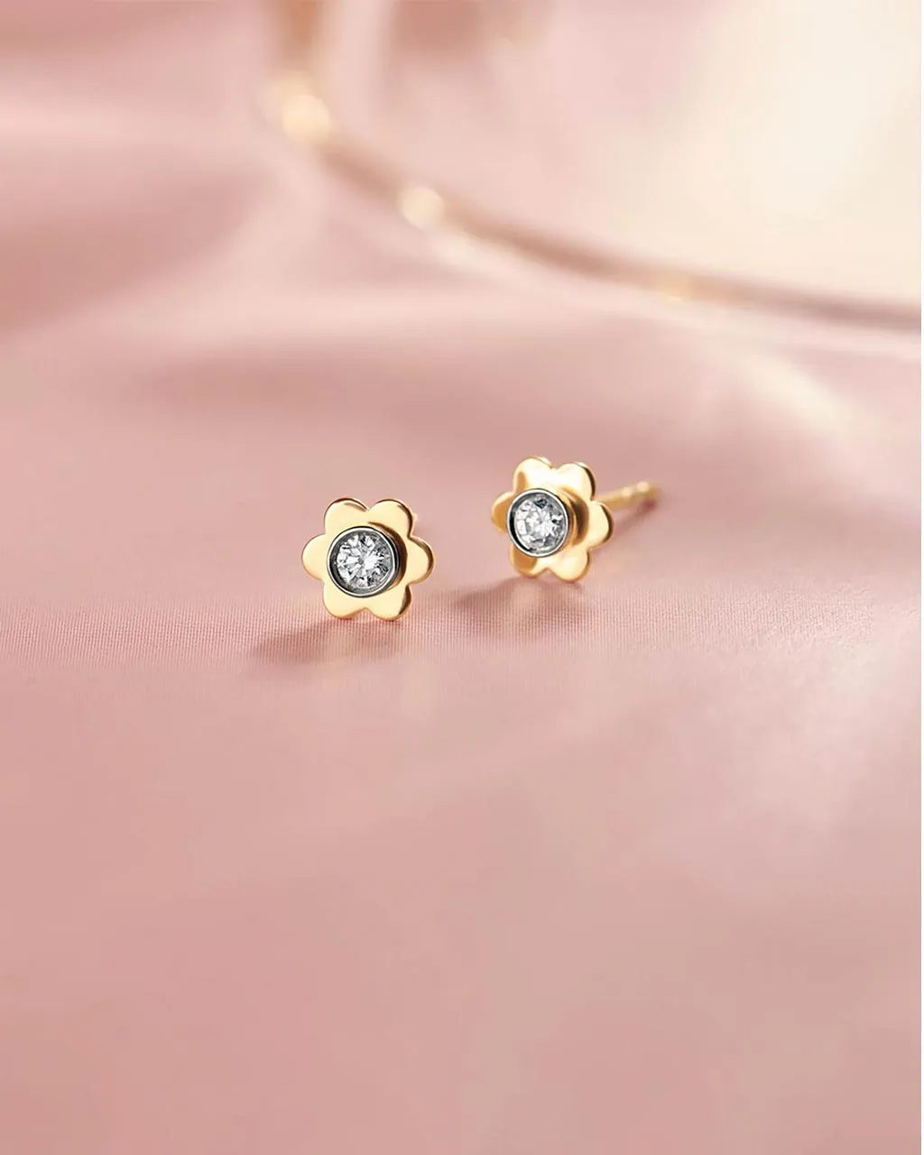 Floral Small Bezel Diamond Earrings