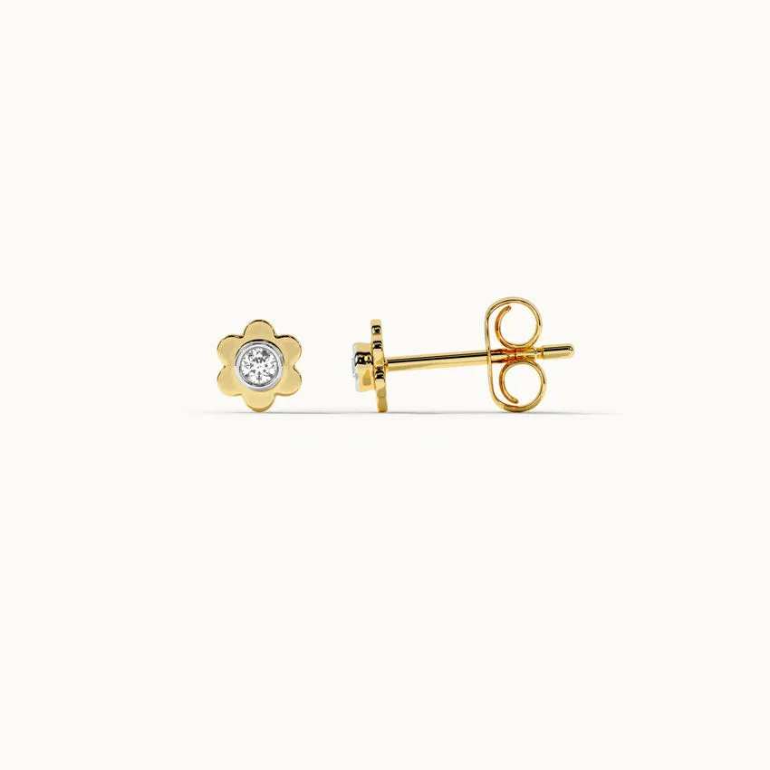 Floral Small Bezel Diamond Earrings