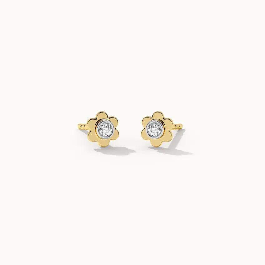 Floral Small Bezel Diamond Earrings