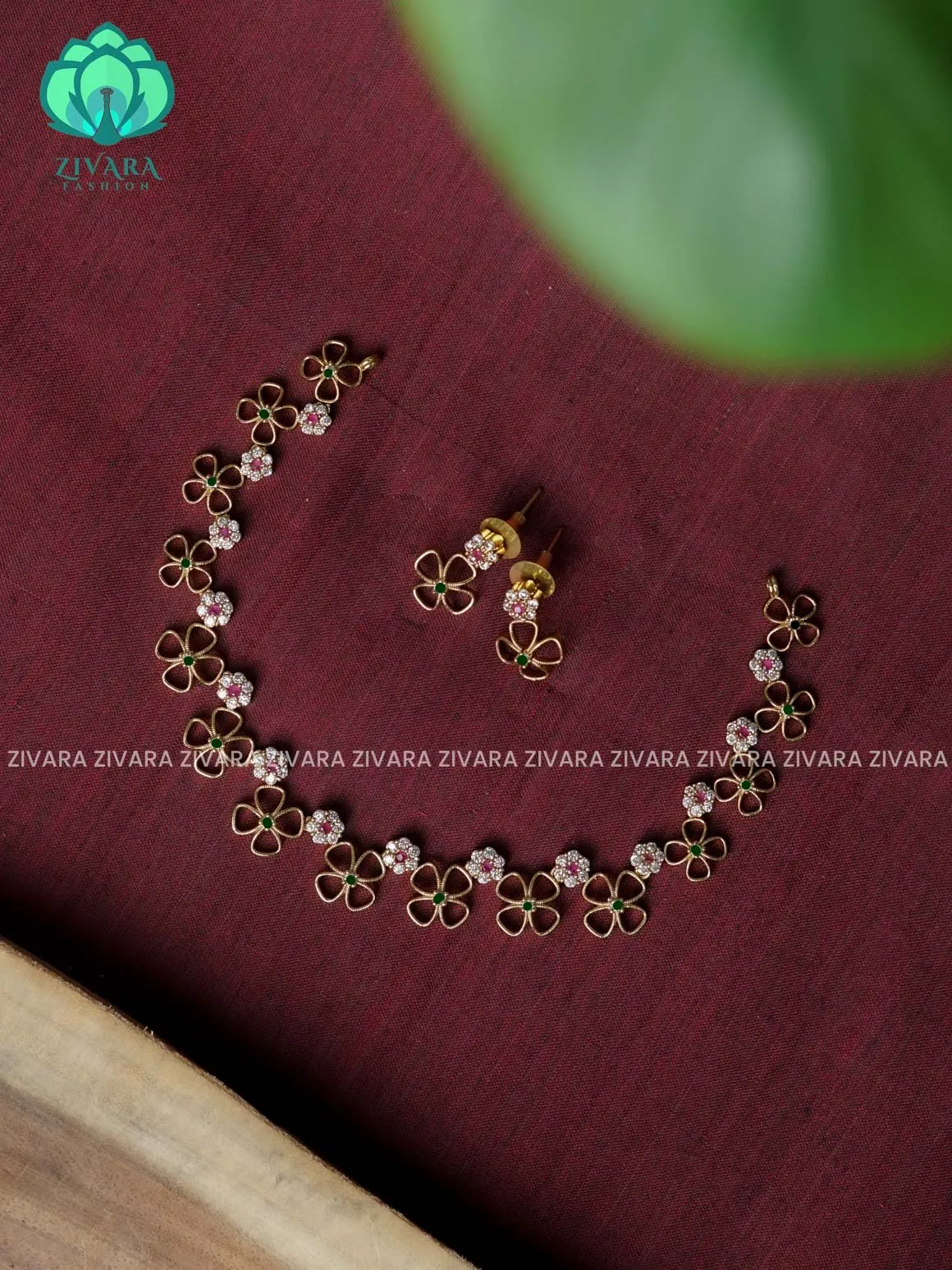 FLORAL stylish and minimal elegant neckwear with earrings- Zivara Fashion