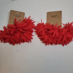 Fluffy Hoop Red Earrings