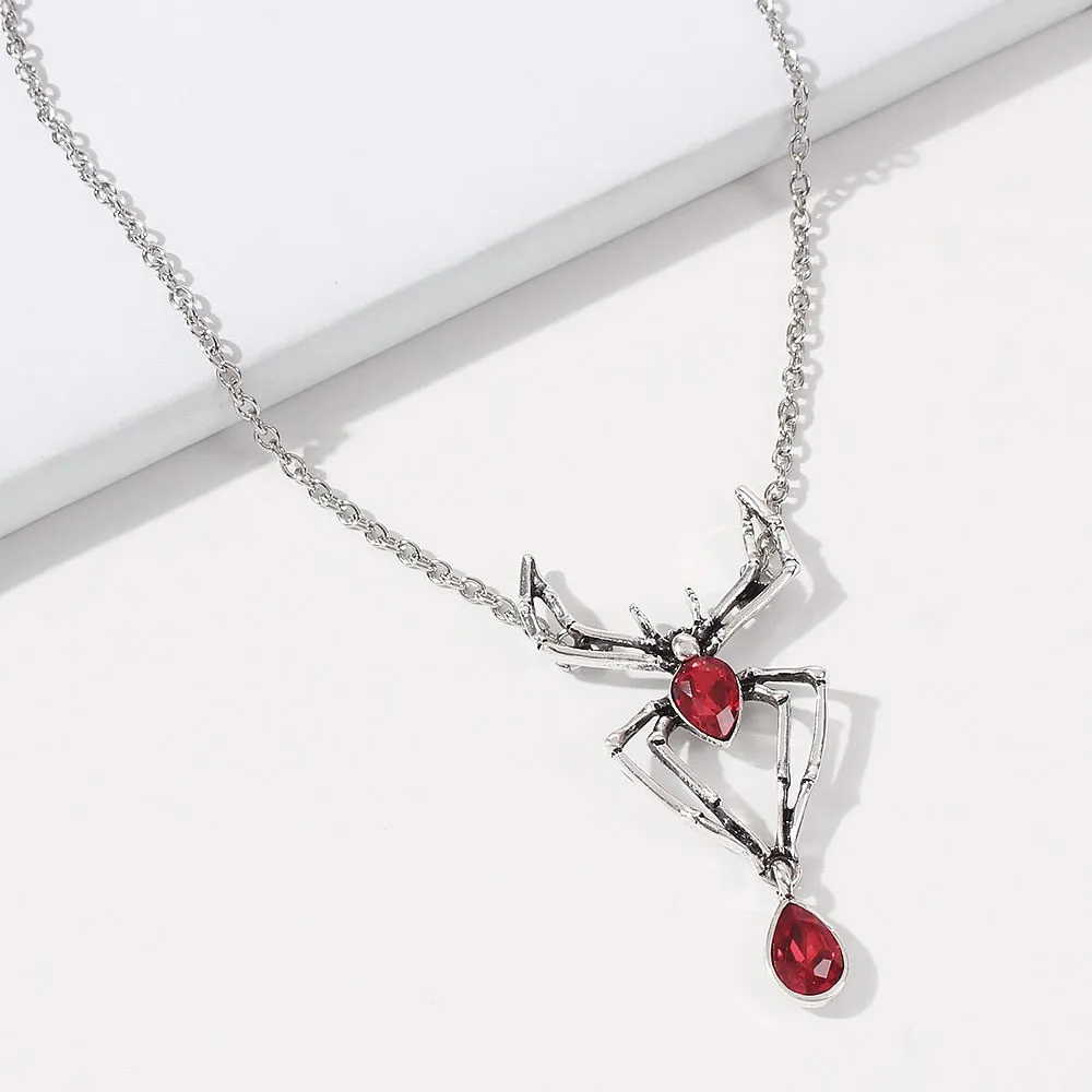 Flytonn Ruby Spider Pendant Necklace Glass Diamond Charm Necklace For Women Party Jewelry Starscream Accessories