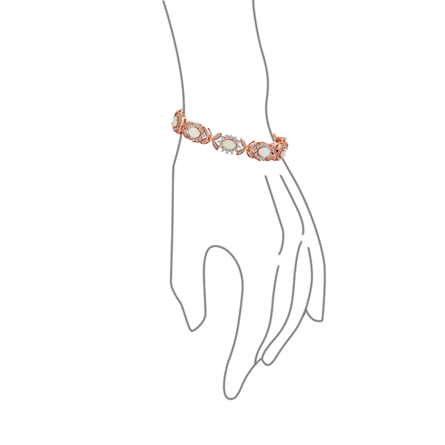 Gemstone CZ & Opal Tennis Bracelet Vintage Style Rose Gold Sterling Silver 7 Inch