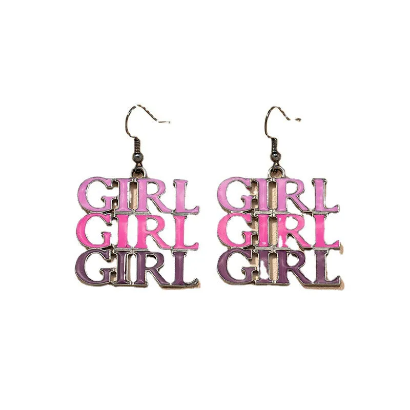 GIRL Color Matching Slogan Letter Earrings - Vienna Verve Collection