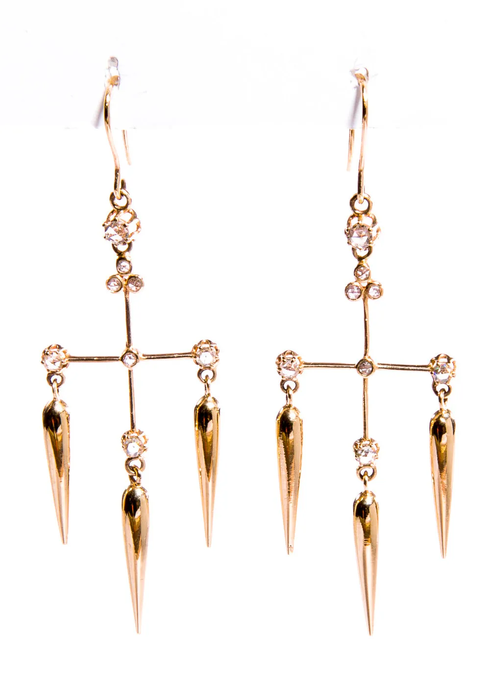 Gold & Diamond Triple Tear Drop Earrings