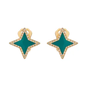 Gold & Green Star Clip Earrings