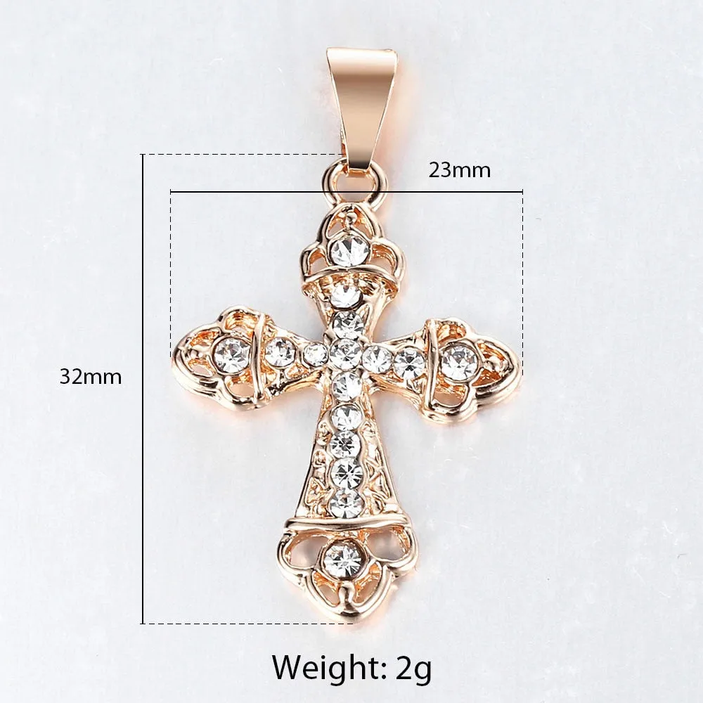 Gold Cross Pendant Necklace With Clear Crystal For Men and Women 2