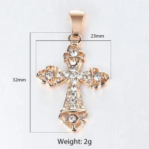 Gold Cross Pendant Necklace With Clear Crystal For Men and Women 2