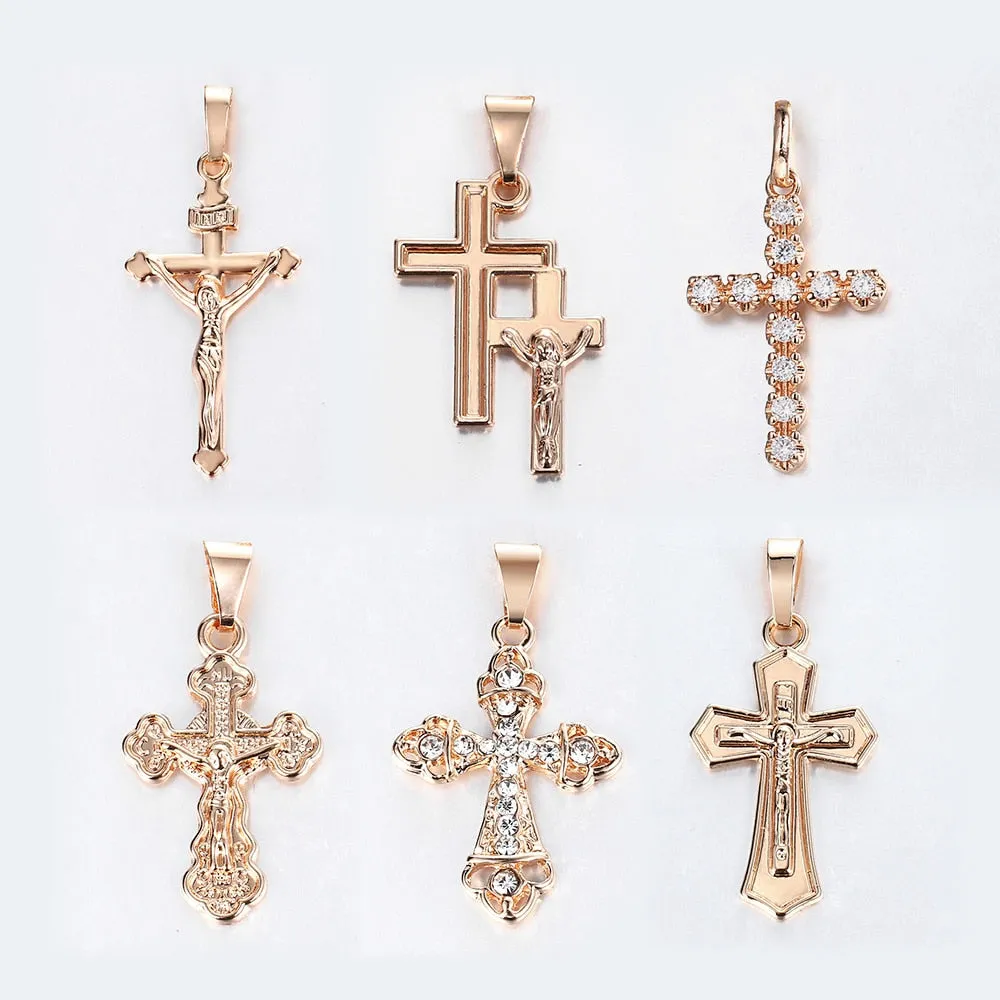 Gold Cross Pendant Necklace With Clear Crystal For Men and Women 2