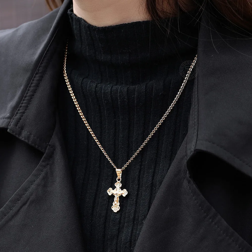 Gold Cross Pendant Necklace With Clear Crystal For Men and Women 2