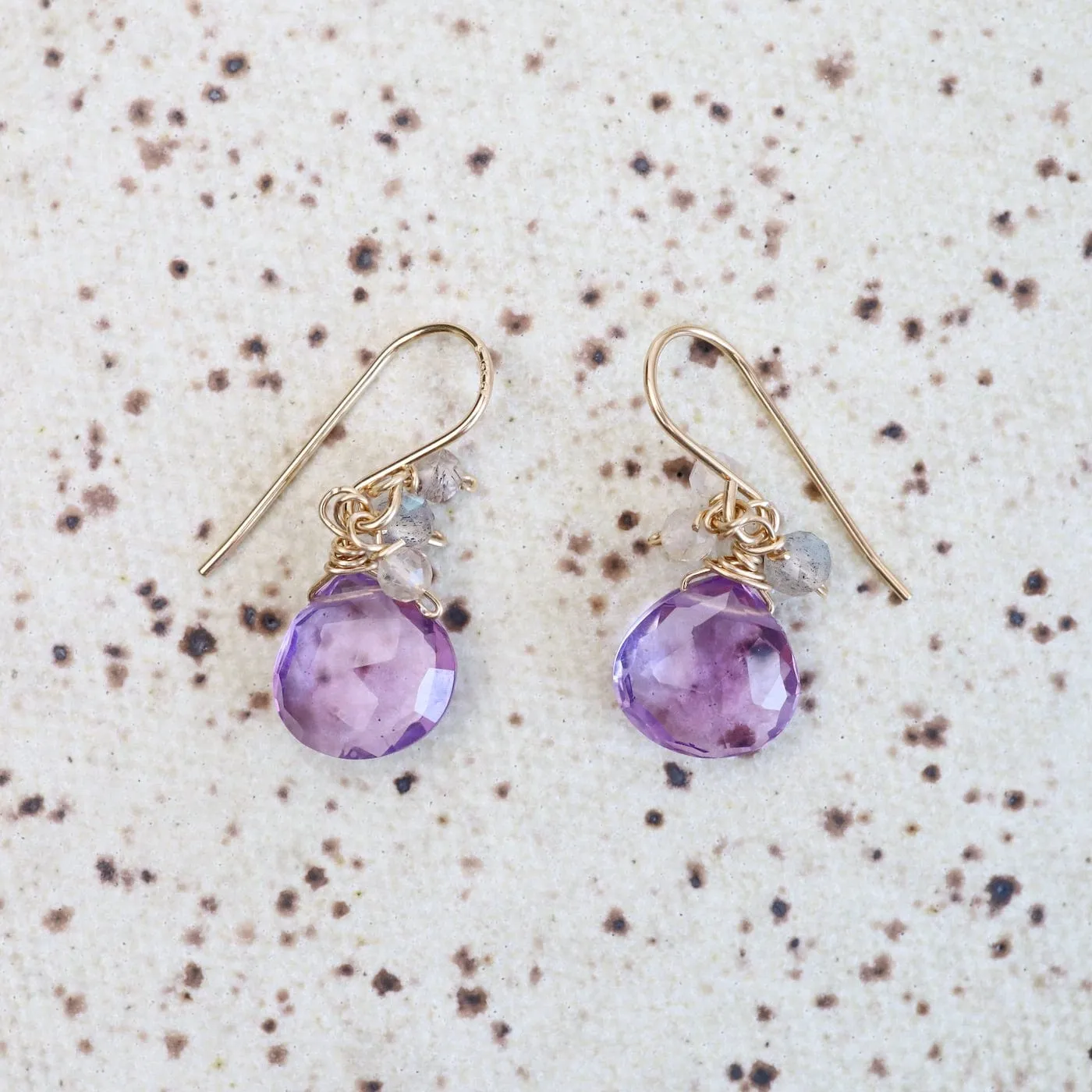 Gold Filled Rondelle Cluster with Pink Amethyst Earring