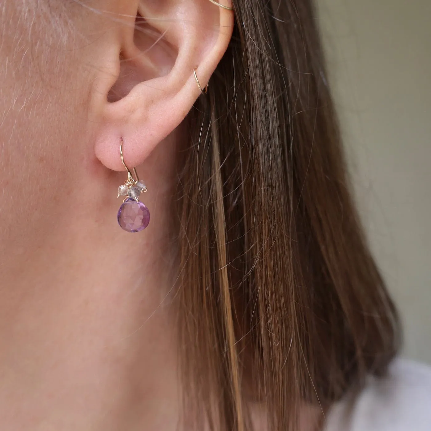 Gold Filled Rondelle Cluster with Pink Amethyst Earring