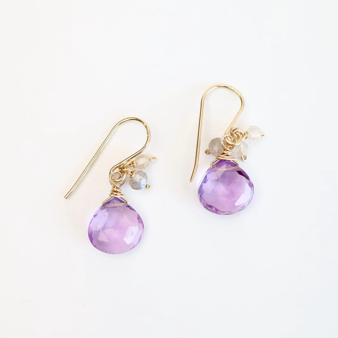 Gold Filled Rondelle Cluster with Pink Amethyst Earring