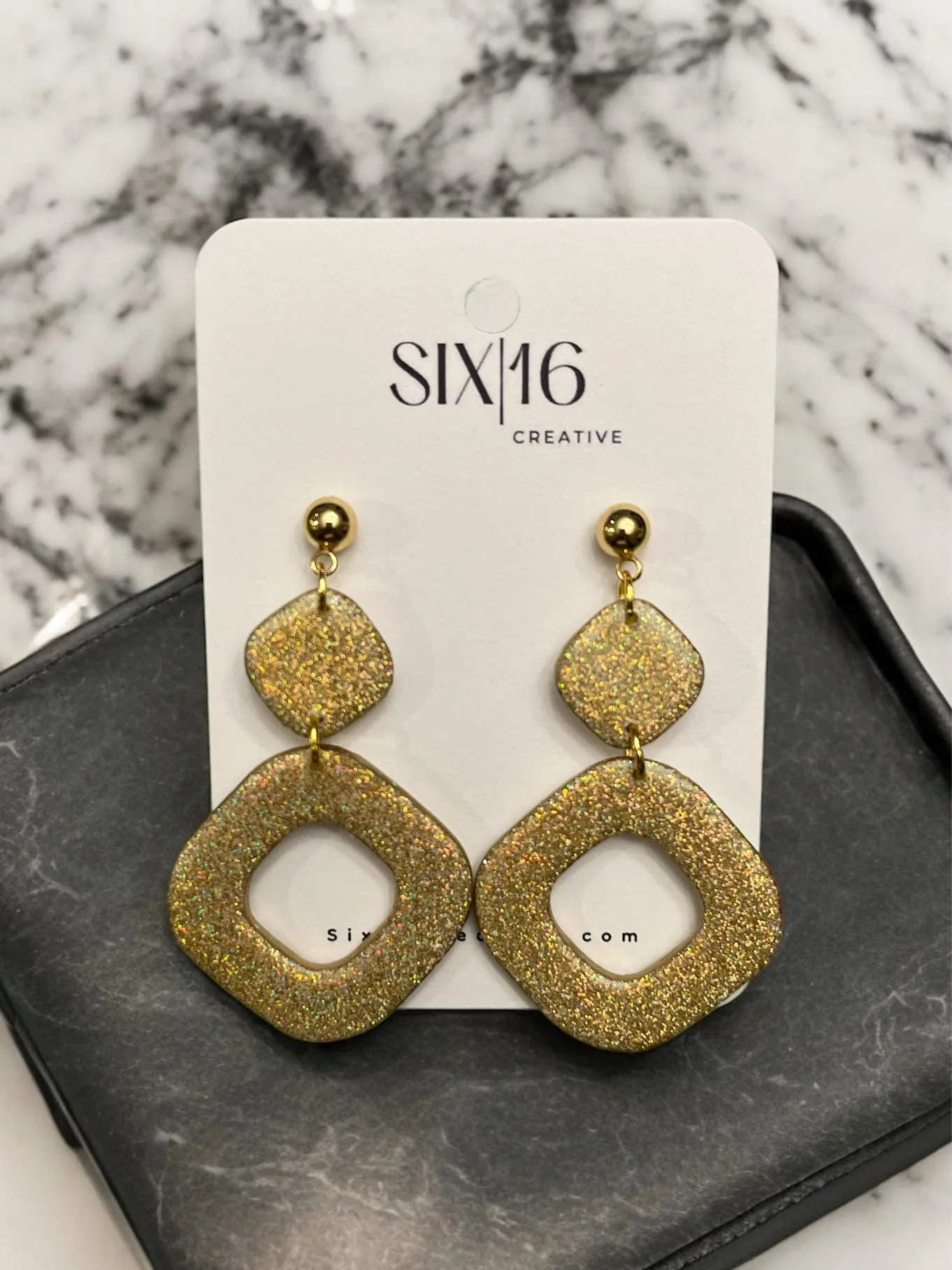 Gold Glitter Polymer Clay Earrings