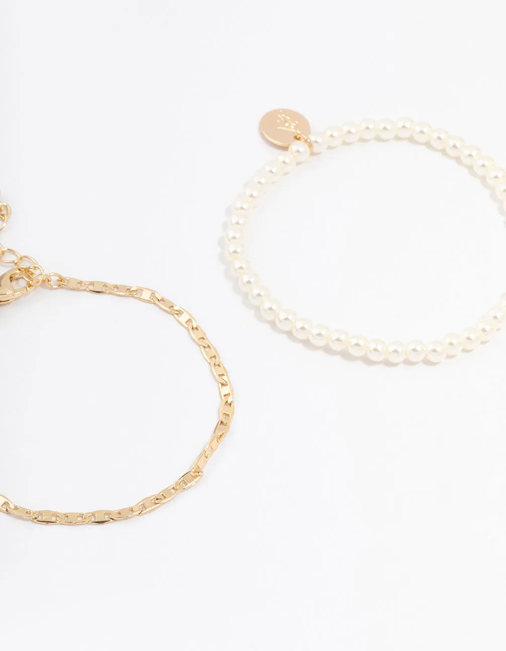 Gold Mixed Chain And Pearl Bracelets 3-Pack