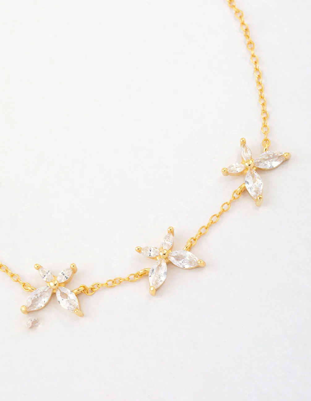 Gold Plated Sterling Silver Triangular Cubic Zirconia Butterfly Bracelet