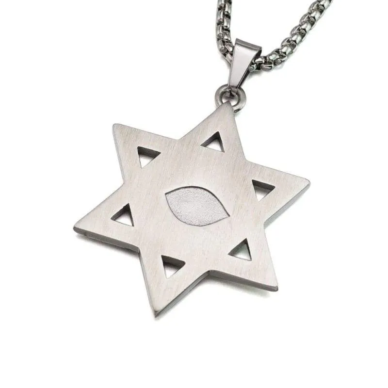 Gold Silver Tone Stainless Steel Jewish Star of David Eyes Hexagram Pendant Necklace  SS Chain 60CM Long