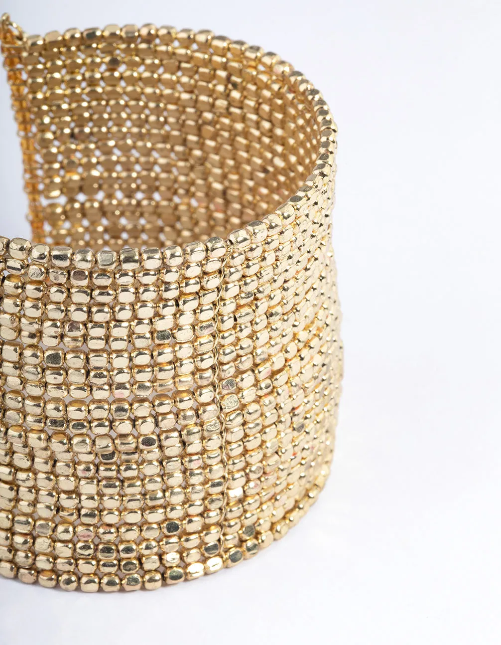 Gold Small Beaded Cuff Bangle