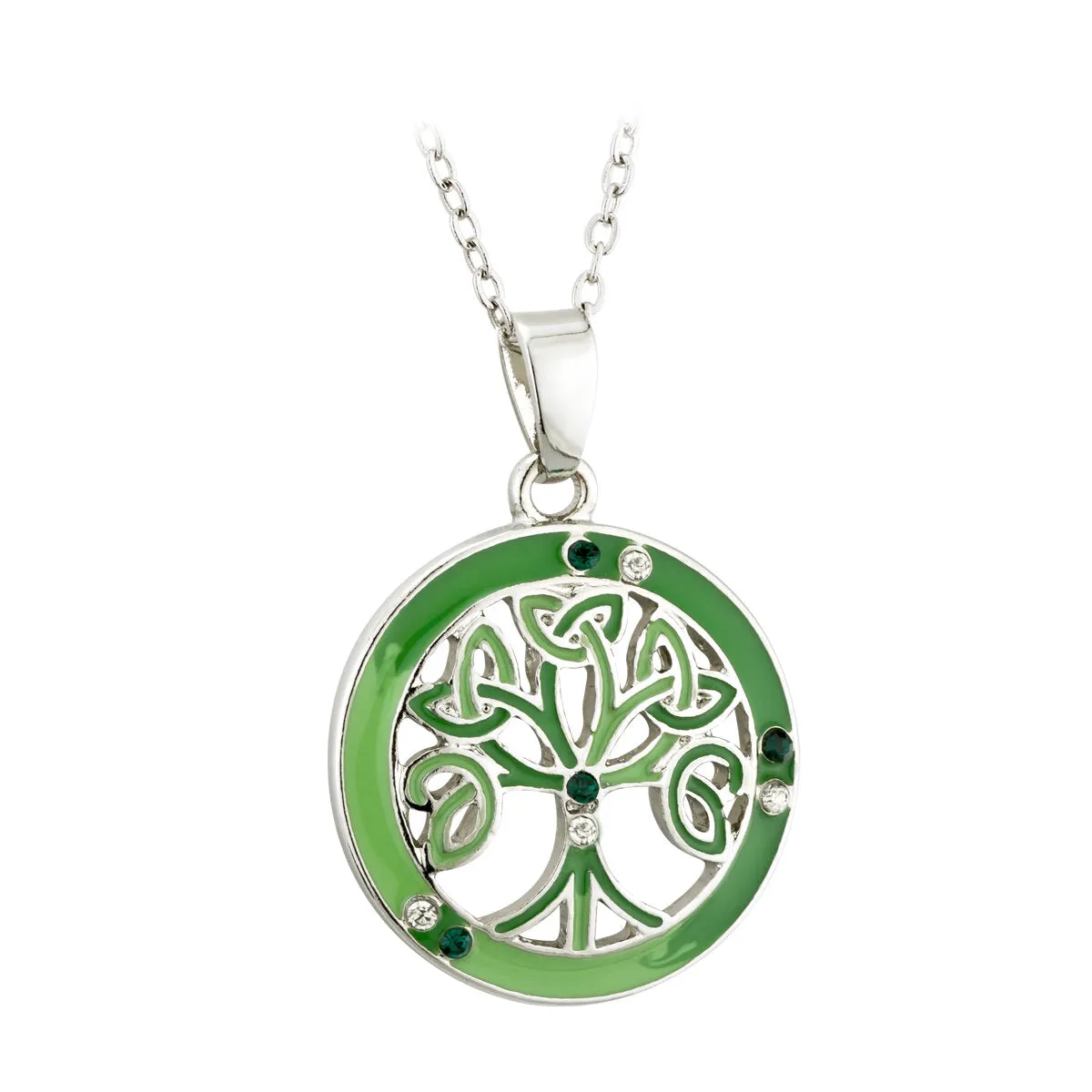 Green Enamel Rhodium Tree of Life Necklace