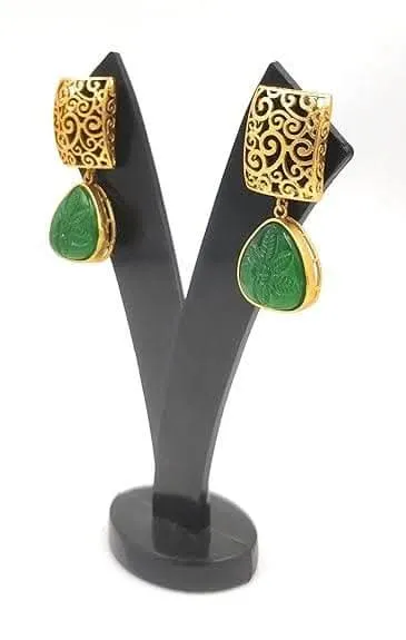 Handmade golden stylish american green color brass earrings