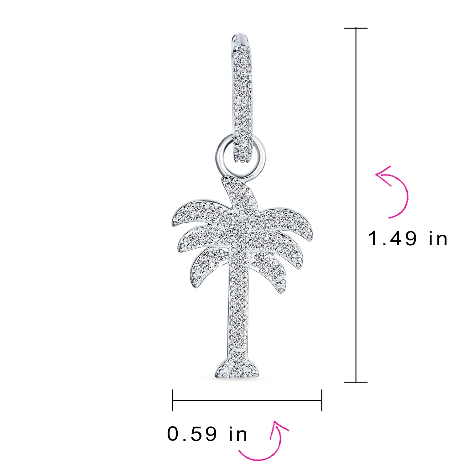 Hawaiian Palm Tree Dangle Chandelier Earrings with CZ Cubic Zirconia in Sterling Silver