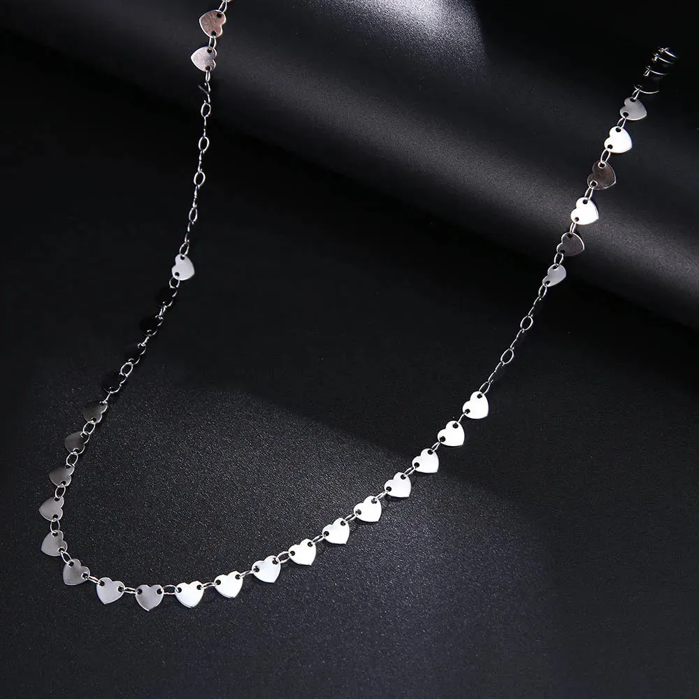 Heart Shape Chain Necklaces Gold & Silver Color Stainless Steel