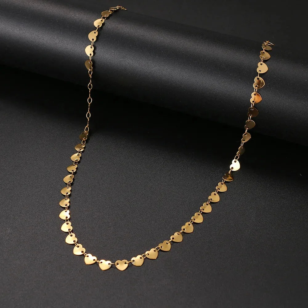 Heart Shape Chain Necklaces Gold & Silver Color Stainless Steel