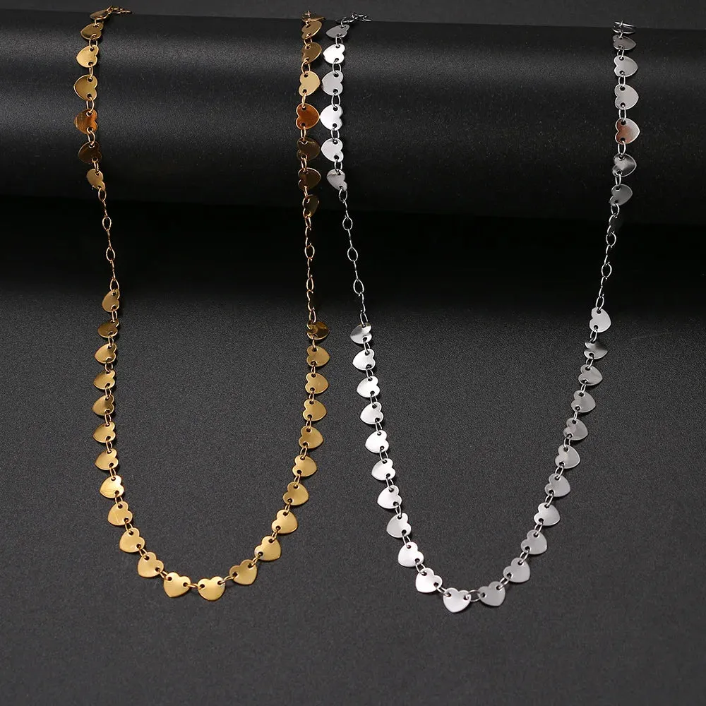 Heart Shape Chain Necklaces Gold & Silver Color Stainless Steel