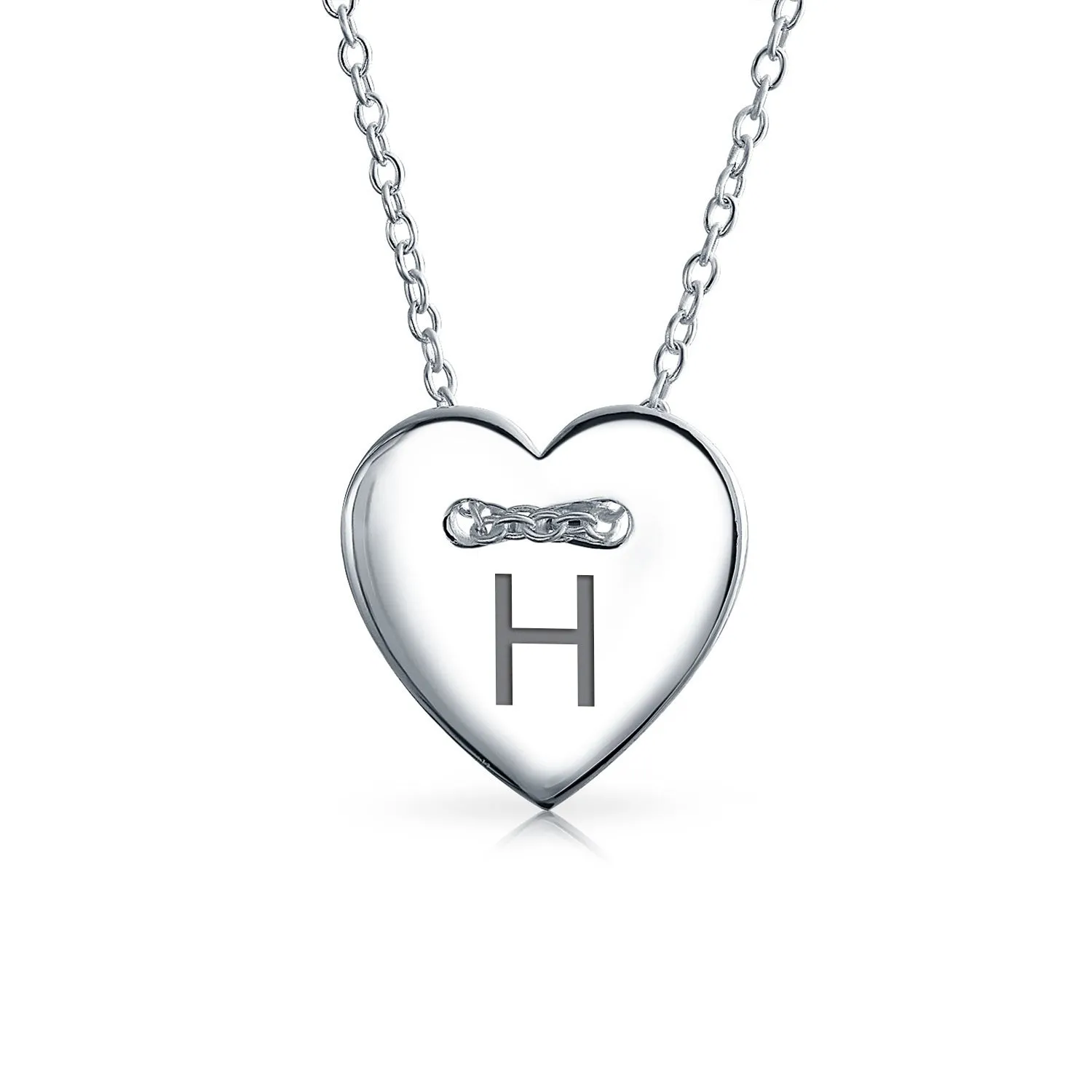 Heart Shape Slide Pendant Alphabet Initial Sterling Silver Necklace