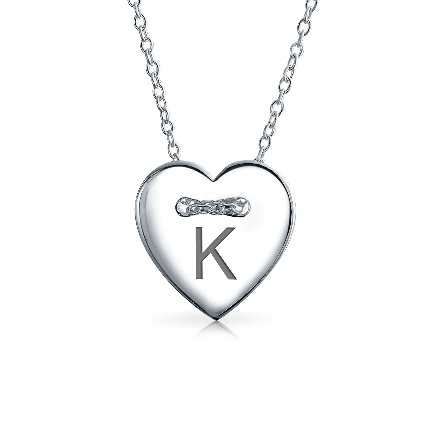 Heart Shape Slide Pendant Alphabet Initial Sterling Silver Necklace