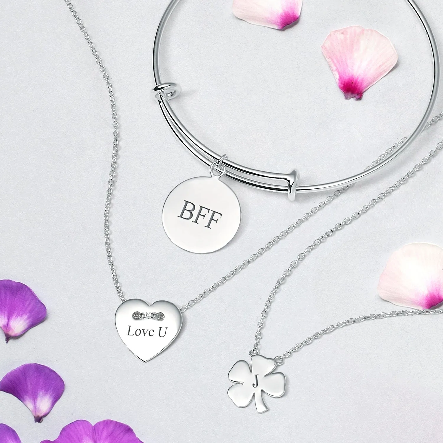 Heart Shape Slide Pendant Alphabet Initial Sterling Silver Necklace