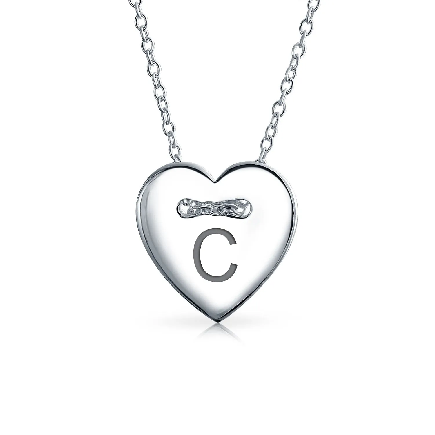 Heart Shape Slide Pendant Alphabet Initial Sterling Silver Necklace